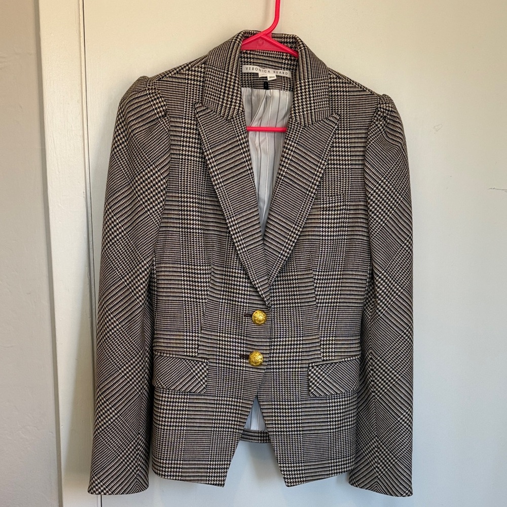 Veronica Beard Arna Puff Shoulder Dickey Jacket Houndstooth Check Size 2 - Picture 3 of 7